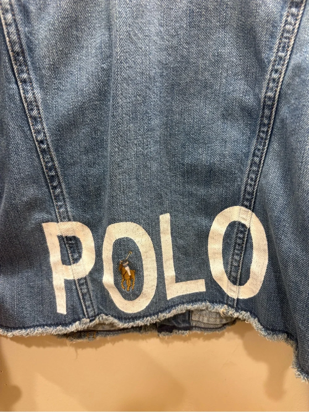 Polo Ralph Lauren Girls Denim Jacket Size 150 Raw Hem Logo Back